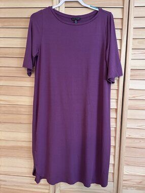 Eileen Fisher Shirt Dress Purple Women Large Viscose Stretch Minimalist Luxe